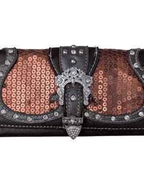 Western Rhinestone Wallet Brown Sequin Studded Cowgirl Clutch